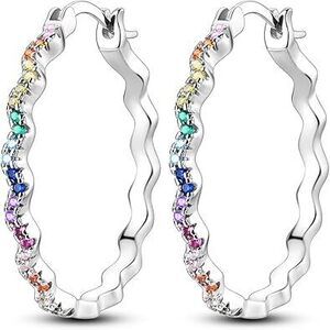 Hoop Earrings For Women 925 Sterling Silver Colorful Cubic Zirconia Rainbow Hoop